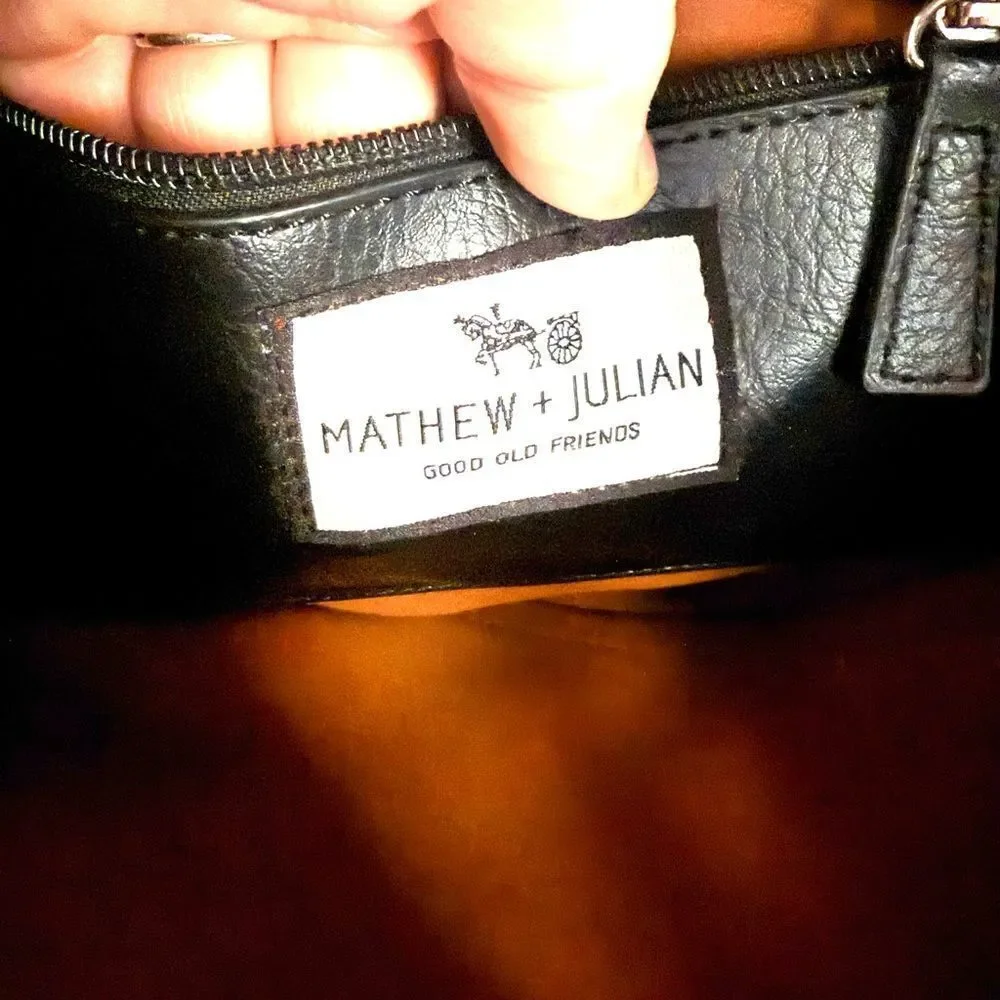 Matthew + Julian Satchel Bag Pockets Zip Lined Black Roomy Soft Classic Chic EUC